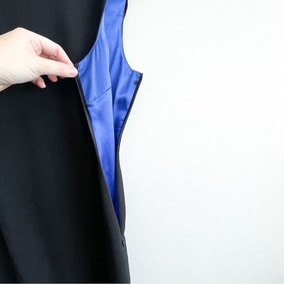 Karl Lagerfeld Black Sleeveless Blue Drape Back Mid-Length Cocktail Women's 4 - Picture 5 of 9